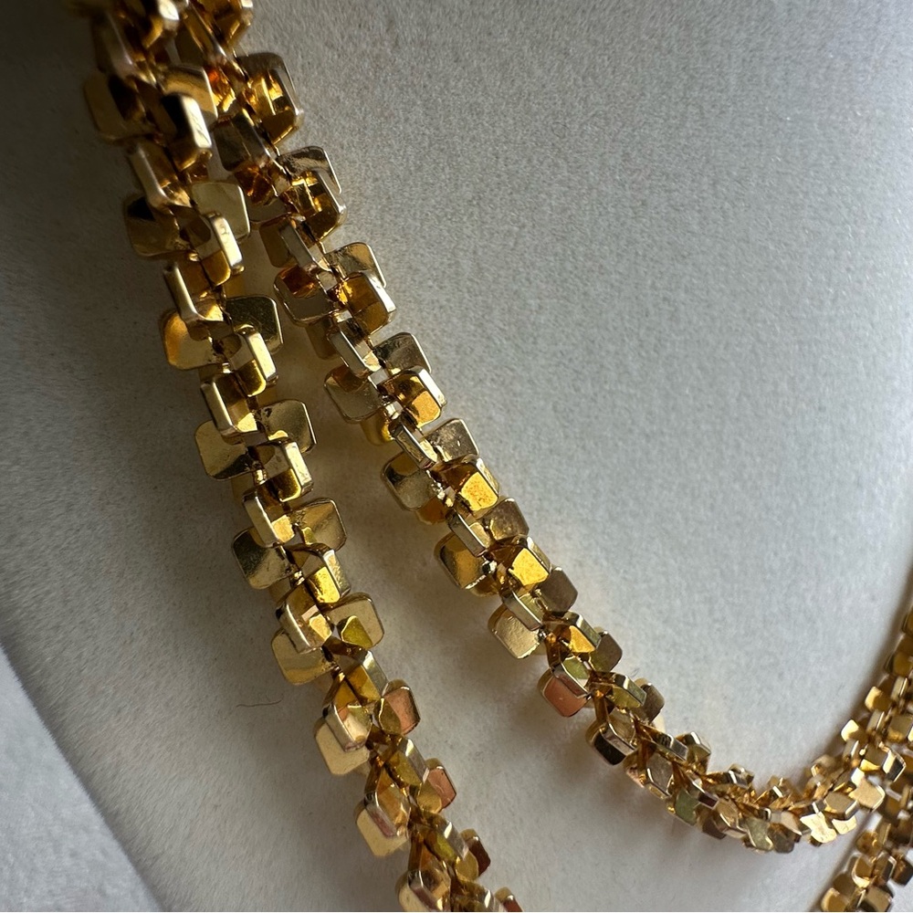 Vintage Gold Tone Square Link Long Chain Necklace 36” Opera Length Statement - Picture 6 of 12